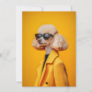Convite Chic Poodle em óculos escuros e Casaco amarelo