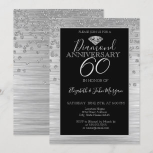 Convite Chic Prata Diamantes Casamento Aniversário