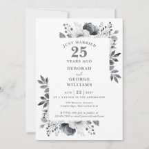 Chic Prata Floral 25º Aniversário de Casamento 