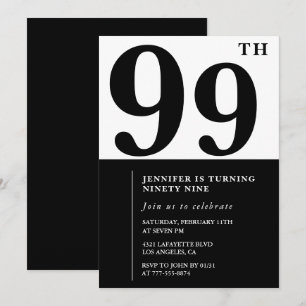 Convite Chic Preto Branco para o seu 99º aniversário