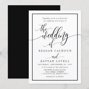 Convite Chic Preto E Branco Casamento De Caligrafia Script