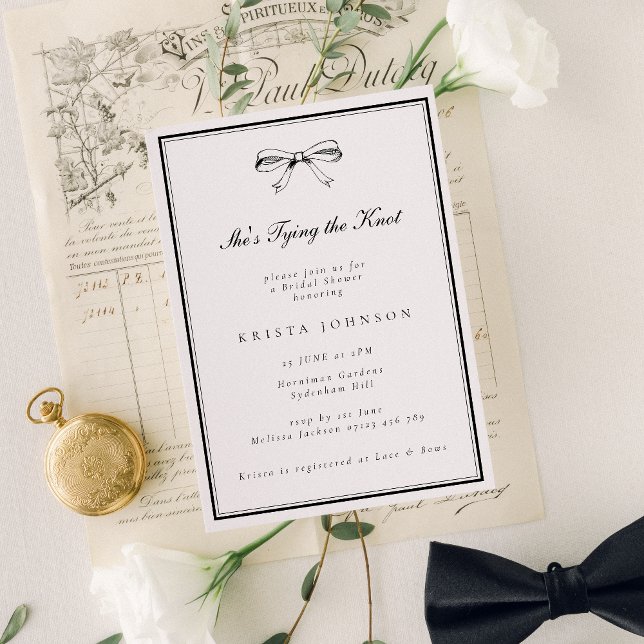 Convite Chic Preto Ela Está se Casando Laço Chuveiro de No (Criador carregado)