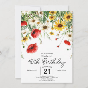 Convite Chic Primavera Wildflower aniversário de 40 anos