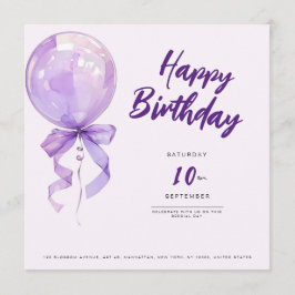 Convite chic Purple balloons birthday invitation