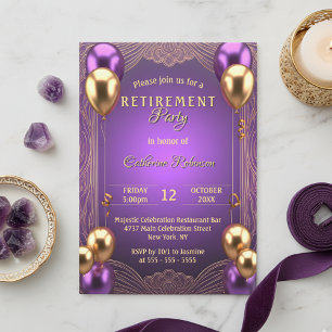 Convite Chic Purple Dourado Balão Arte Deco
