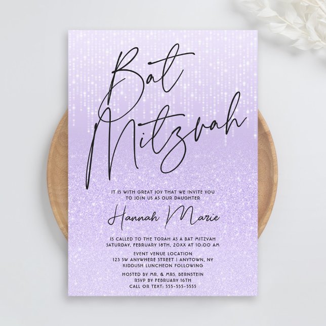Convite Chic Purple Glitter Bat Mitzvah (Criador carregado)