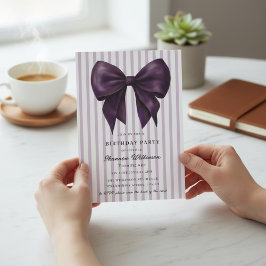 Convite Chic Purple Stripes Birthday QR Invite