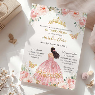 Convite Chic Quinceañera Blush Rosa Dourado