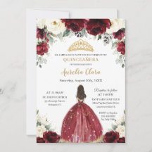 Chic Quinceañera Burgundy Ivory Floral Princess