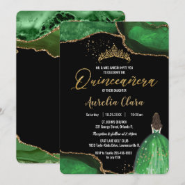 Convite Chic Quinceañera Emerald Green Agate Princess