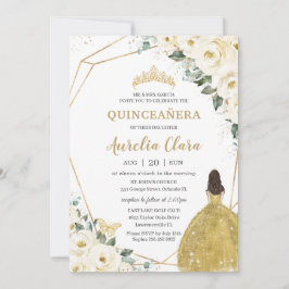 Convite Chic Quinceañera Ivory White Princesa Dourada Flor