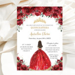 Convite Chic Quinceañera Red Floral Rosas Princesa Tiara<br><div class="desc">Personalize este adorável convite da quinceañera com uma redação simples e rápida,  basta pressionar o botão personalizá-lo para reorganizar e formatar o estilo e a colocação do texto. Itens correspondentes disponíveis no repositório! c) O Feliz Cat Studio</div>
