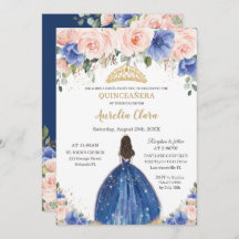 Chic Quinceañera Royal Blue Blush Princesa Floral