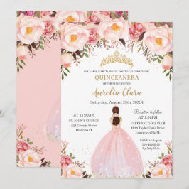 Convite Chic Quinceañera Soft Blush Princesa Floral