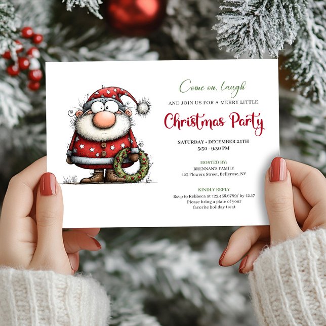 Convite Chic Quirky Santa Claus Cartoon Party Invitation (Chic Quirky Santa Claus Cartoon Party Invitation)