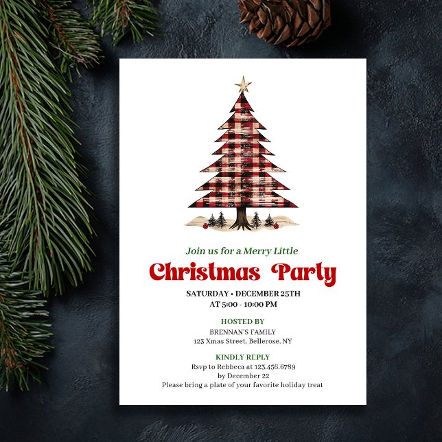 Convite Chic Red Black Plaid Christmas Party Invitation (Chic Red Black Plaid Christmas Party Invitation)