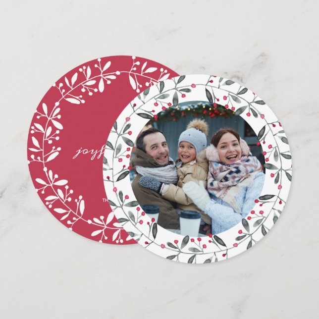 Convite Chic Red & Green Watercolor Holly Christmas Wreath (Frente/Verso)