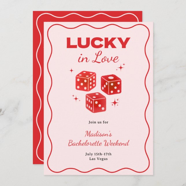 Convite Chic Red Pink Lucky In Love Bachelorette Itinerary (Frente/Verso)