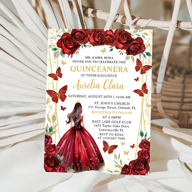 Convite Chic Red Roses Princesa Floral Quinceañera (Criador carregado)