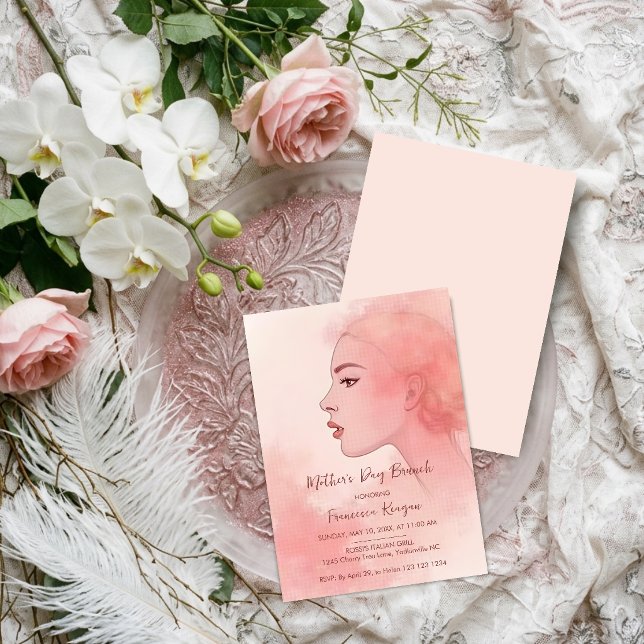 Convite Chic Refined Artistic Peach Mother Silhouette (Elegant Chic Refined Artistic Peach Mother Silhouette Invitation Design for a Sophisticated Mothers.)