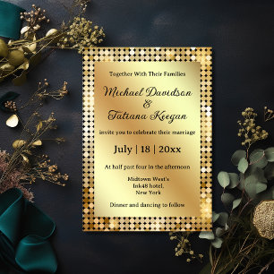 Convite Chic Retro Bola de Discoteca Dourada Casamento Gla