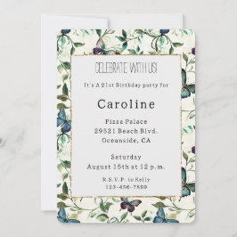 Convite Chic Romantic Blue Butterflies Aniversário