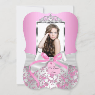 Convite Chic Rosa Arco de Prata & Rosa Foto Quinceanera