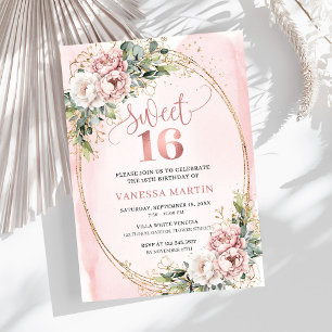 Convite Chic Rosa Floral Eucalipto Doce 16