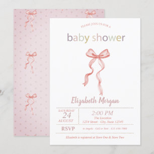 Convite Chic Rosa Laço Pontilhado Baby Shower