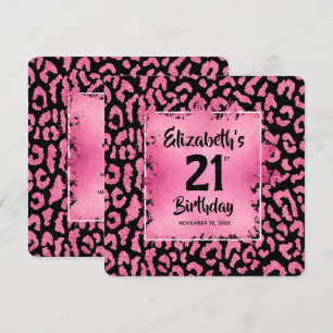 Convite Chic Rosa Neon Estampa de Leopardo Aniversário de