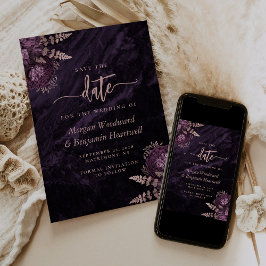 Convite Chic Rosa Ouro Floral Casamento Salve a Data