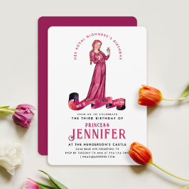 Convite Chic Rosa Real Princesa Medieval Conto de Fadas An