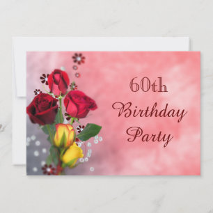 Convite Chic Rosas Vermelhas e Amarelas Aniversário de 60
