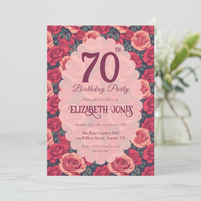Convite Chic Rose Floral Milestone Birthday (Em pé/Frente)