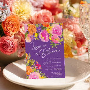Convite Chic Roxo Bold floral banho de noiva aquarela
