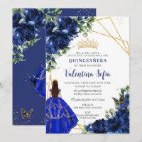 Chic Royal Blue Floral Princesa Dourada Quinceañer