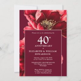 Convite Chic Ruby Red Elegant Floral 40º Aniversário