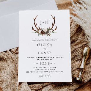 Convite Chic Rustic Antlers Boho Wedding