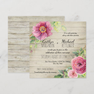 Convite Chic Rustic Conselho Floral Rosa Peony Country