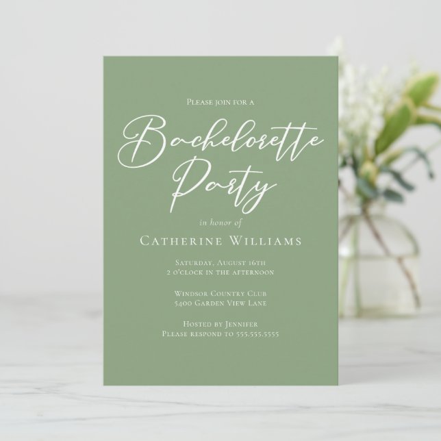Convite Chic Sage Green Bachelorette Party (Em pé/Frente)