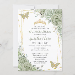 Convite Chic Sage Green Butterflies Quinceañera