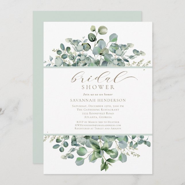 Convite Chic Sage Green Floral Bridal Shower Editable (Frente/Verso)