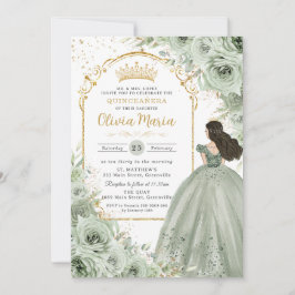 Convite Chic Sage Green Floral Rosas Princesa Quinceañera