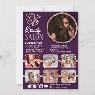 Convite Chic Salão de Beleza Rosa Dourado Cabelo Unha Maqu