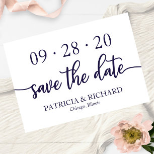 Convite Chic Script Azul Marinho Branco Casamento Save The