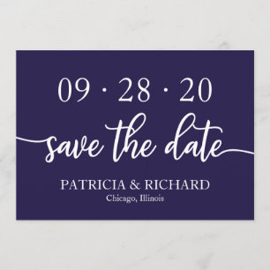 Convite Chic Script Azul Marinho Casamento Save The Date