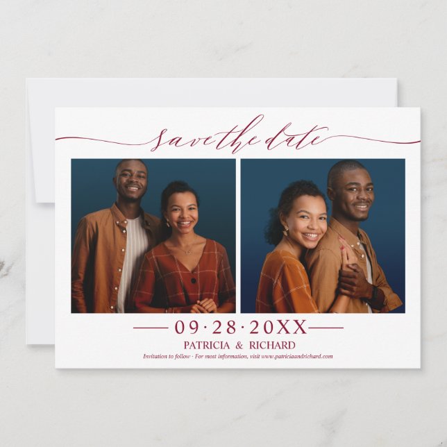 Convite Chic Script Casamento Salvar A Data 2 Colagem de F (Frente)