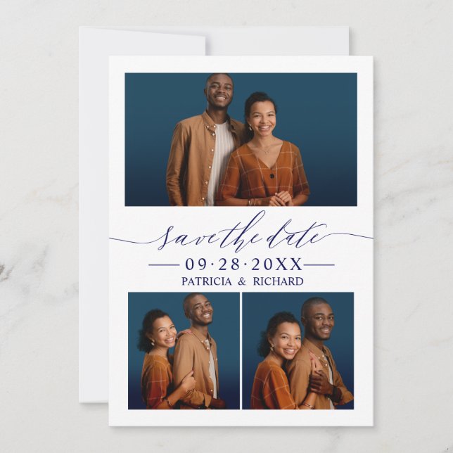 Convite Chic Script Casamento Salvar Data 3 Colagem de Fot (Frente)