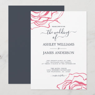 Convite Chic Script Contorno Floral Rosa Pink Casamento