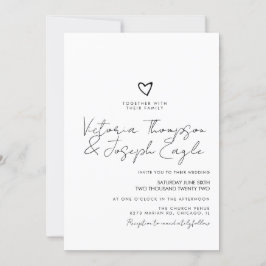 Convite Chic Script Coração Inclinado Preto Branco Casamen